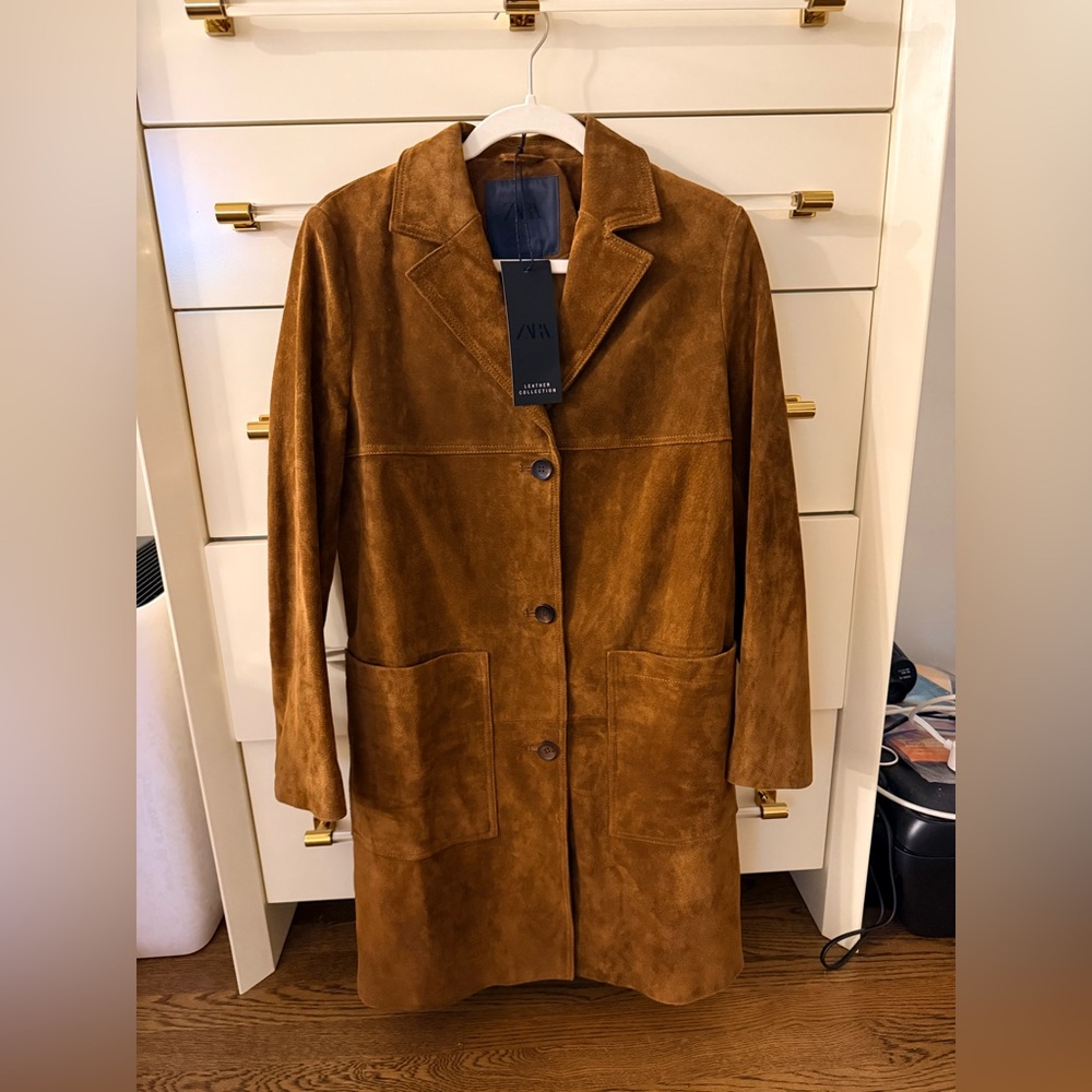 NWT Zara genuine suede long blazer size XS